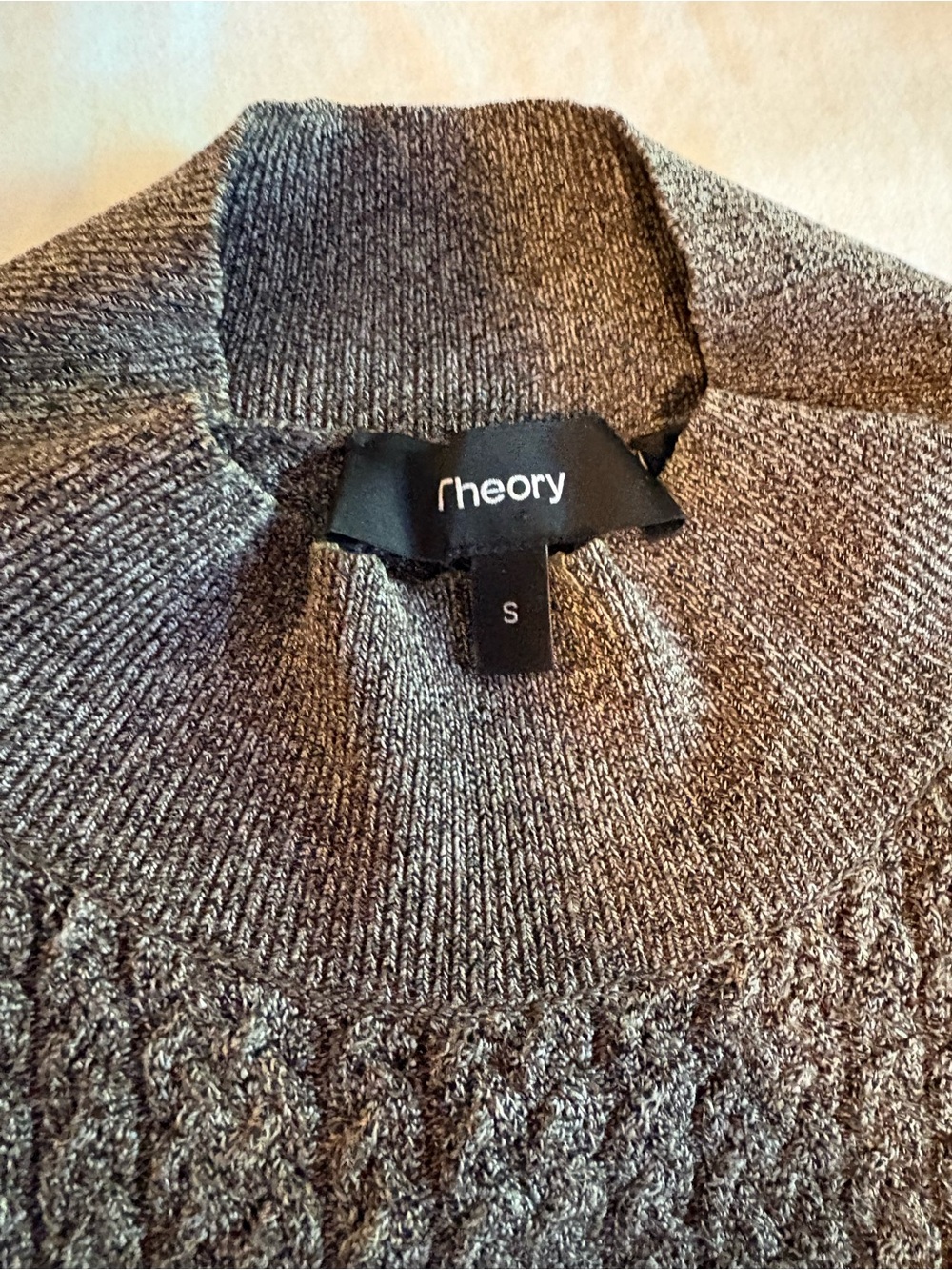 Theory Gray-Brown Knit Funnel Neck Sweater